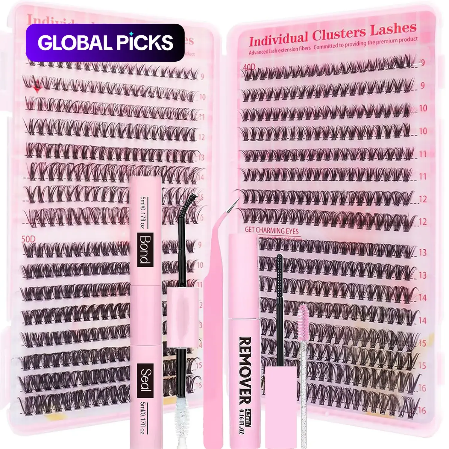 DIY Lash Clusters Kit, Fluffy Eyelashes Cluster, Natural-Look Individual Eyelash Extensions with Lash Bond, Curl Lashes, Extension Glue & Tools #GLOBAL PICKS