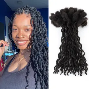 Human Hair Curly Wave Loc Extensions | Handmade Permanent Dreadlock Extensions for Men Women | 0.4cm/0.6cm 6-18Inch 10/30 Strands