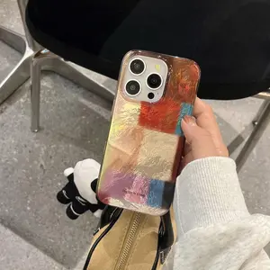 Artistic Color Block Feather Dual Layer Phone Case for iPhone 17 Air / 16 Pro Max / 15 Pro Max / 14 Pro / 13 / 12, Stylish Protective Cover, Shockproof Phone Cover