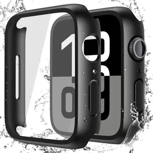 [2 Pack] Waterproof Hard Case with Tempered Glass Compatible with Watch Series 11 (2025),Series 10 46mm, Ultra-Thin Anti-Fall Protective Cover For Screen Protector, Matte Black