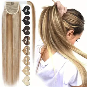 New 2025 Arrivals Mother's Day Gift Invisible Thick Clip-In Ponytail Hair Extensions - Remy Human Hair Straight 16" & 18" with Natural Ends, Safety Clips for Women, Blonde/Brown/Black/Highlight (80-90g, 40cm/45cm), Versatile Hairpiece, Natural Look A