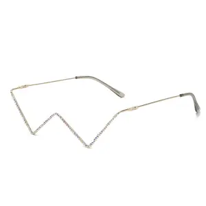New Lensless Half-Rim Glasses Frame| W-Shaped Rhinestone Decor| Stylish Design