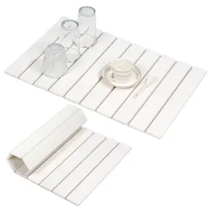 Stone Drying Mat for Kitchen Counter, Large Stone Dish Drying Mat Foldable, Absorbent Diatomaceous Earth Bath Mat Quick Dry for Kitchen Dishes Bottles Cups Bathroom Any Countertop 23" x 15.3"