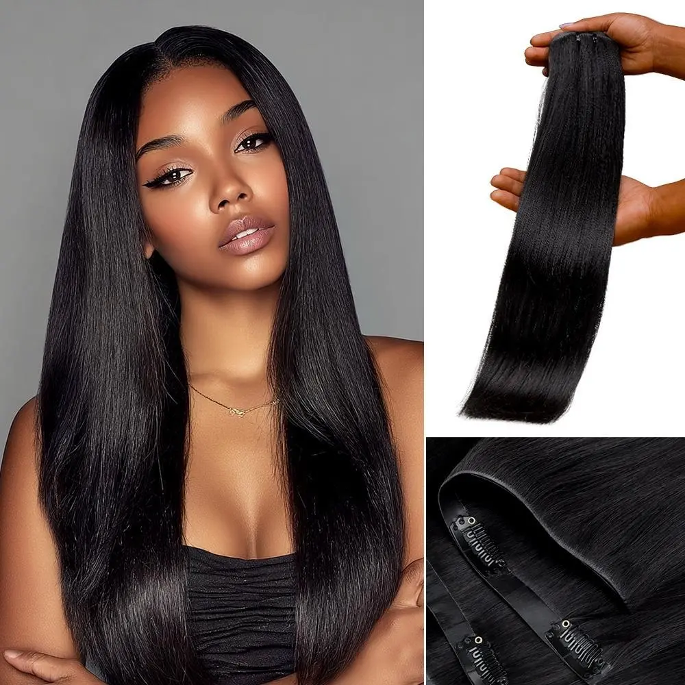 Lashey Seamless Clip In Hair Extensions, 100% Human Hair in Straight, Curly & Wave Styles, Natural Looking Full Head Set for Beginners, 7pcs 110g, Natural Looking Hair