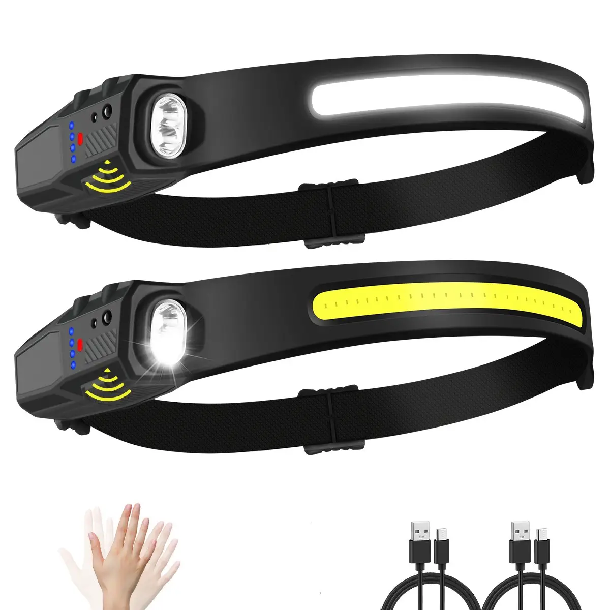 Portable Lighting Headlamp,Rechargeable LED Head lamp with Motion Sensor –Light Weight,Waterproof,Bright,High Lumens Wide Beam Headlight for Fishing,