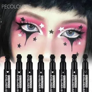 Double-Ended Waterproof Eyeliner ,Quick-Drying,Longwear Eye Liner,Black Liquid Eyeliner,including with Heart, Moon, Butterfly, and Star Shape Stamp Pen, Eye Makeup Product