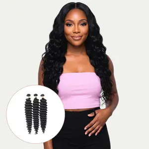 Deep Wave 100% Virgin Hair Three Bundle Packages for Bouncy Curls - Tangle-Free & Minimal Shedding - Machine Double Stitch Wefts - Virgin Hair Bundles