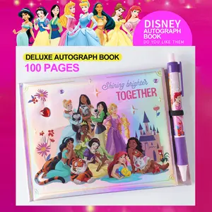 Disney Princess Autograph Book with Pen, 100 Pages Premium Album for Collecting Autographs, Christmas & Halloween Party Decor Gift, Officially Licensed