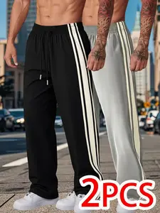 Men's Sportswear Pants Classic Side Stripes Loose Straight Fit Comfortable Breathable Fabric Suitable for Gym Daily Wear All Seasons Breathable Sporty Bottoms