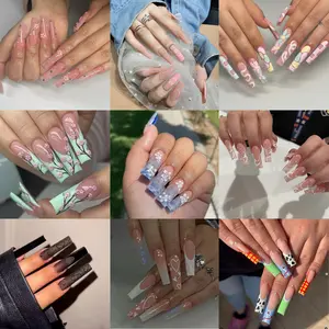 【XLong Nails Collection】Extra Long Press on Nails Reusable Square Fake Nails 24pcs Nail Art Kits with Free Nail Kit for Women