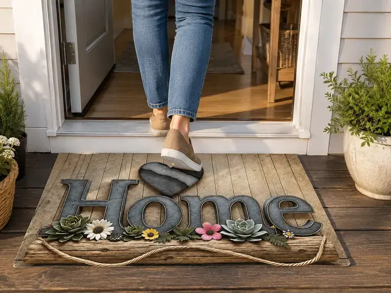 Premium Welcome Doormat - Distinctive Design, Large Square, Statement Art, Machine Washable, Rustic Indoor-Outdoor Entrance Decor for Spring & Summer, Ideal for Front Door, Patio, Balcony, Distinctive Design Doormats, Large Square Doormats
