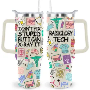40 Oz Radiology Tech Tumbler Radiology Tech Gifts Stainless Steel Insulated Radiology Technologist Travel Cup with Handle Rad Tech Week Gifts for Women Men, Flasks, Lid