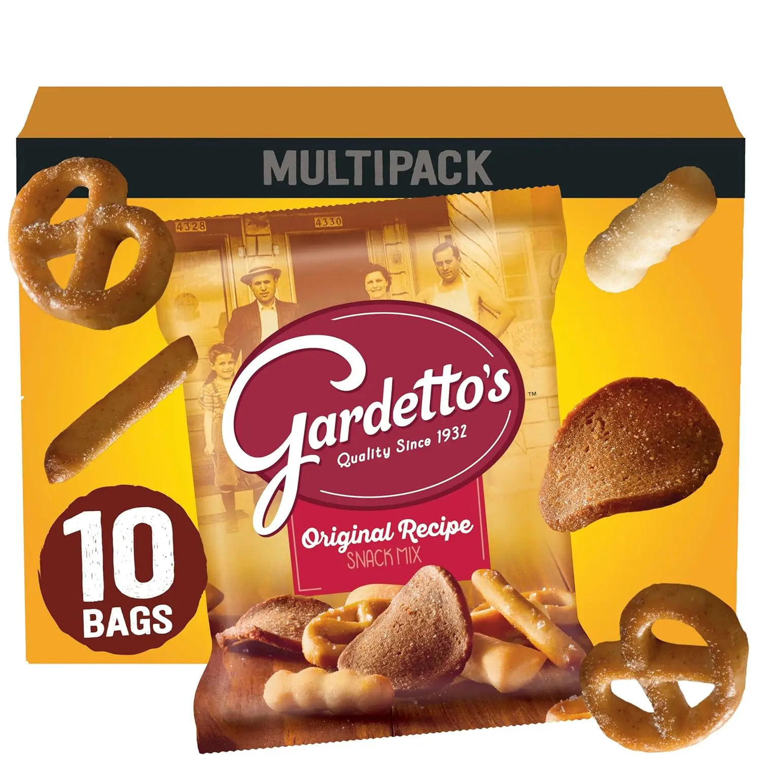 Gardetto's Original Recipe Snack Mix, Crunchy Breadsticks, Pretzels & Roasted Rye Chips, Kosher Snacks Multipack, 10 Single-Serve Bags, Individually Wrapped Party & Family Pack, 17.5 oz Bulk Box