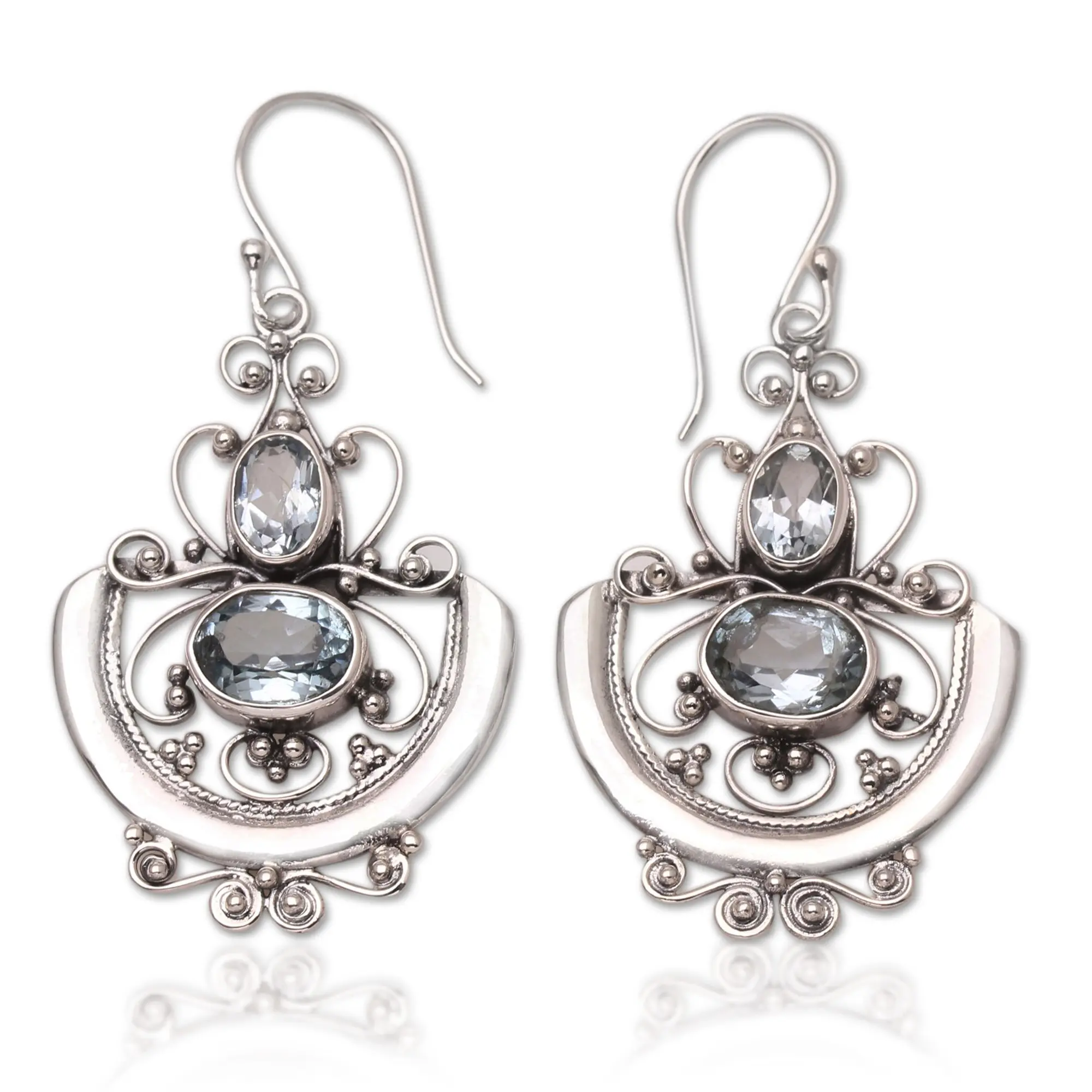 Novica Artisan Handcrafted Blue Topaz Dangle Earrings | Sterling Silver | Balinese Goddess | Indonesian Birthstone Jewelry | 1.9" L X 1" W X 0.2" D
