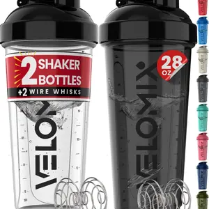 2 Pack- 28 oz Protein Shaker Bottles for Protein Mixes - 2x Wire Whisk | Leak Proof Shaker Cups for Protein Shakes | Protein Shaker Bottle Pack | Shakers for Protein Shakes-Black&Transparent