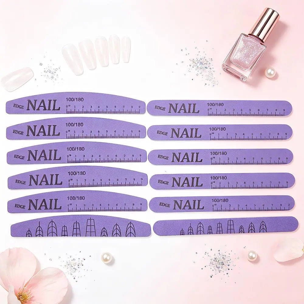 5Pcs Washable Reusable Nail File With Ruler Scale 100/180 Grit Double Sided Sandpaper Nail Files Manicure Pedicure Nail Art Tool