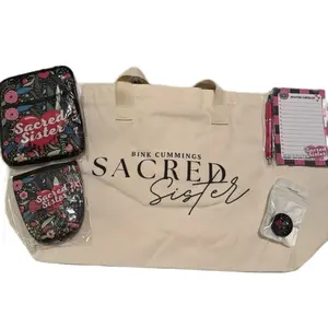 Sacred Sister Kindle e-reader essentials bundle with oversized tote case, a cute kindle sleeve, bookish cup koozie, e-reader holder, notepad & pen perfect gift for book lovers.