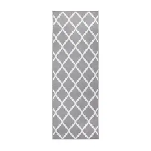 My Magic Carpet Moroccan Trellis Grey Machine Washable Runner Rug, 2.5x7 Stain Resistant, Non-Slip, Waterproof