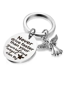 1/20pcs Stainless Steel Guardian Angel Keychain - "Never Drive Faster Than Your Angel Can Fly" Engraved Circular Tag with Dove Charm - Ideal New Driver Gift for Women & Girls, Perfect Christmas & Thanksgiving Keepsake, Angel Jewelry