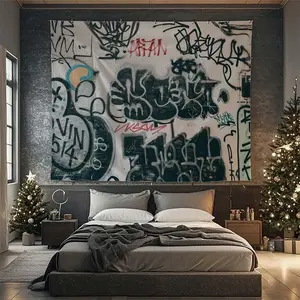 Tapestry Decor Black & White Graffiti Tapestry - Durable, Wrinkle-Resistant, Easy Hang Wall Art For Gamers' Bedroom, Dorm Decor Chill Room Accessories