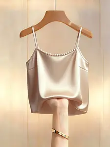 Women's Spring Summer Solid Color Bubble Decorative Casual Tank Top, Stylish and Comfortable Ladies' Clothing, Perfect for Daily Wear