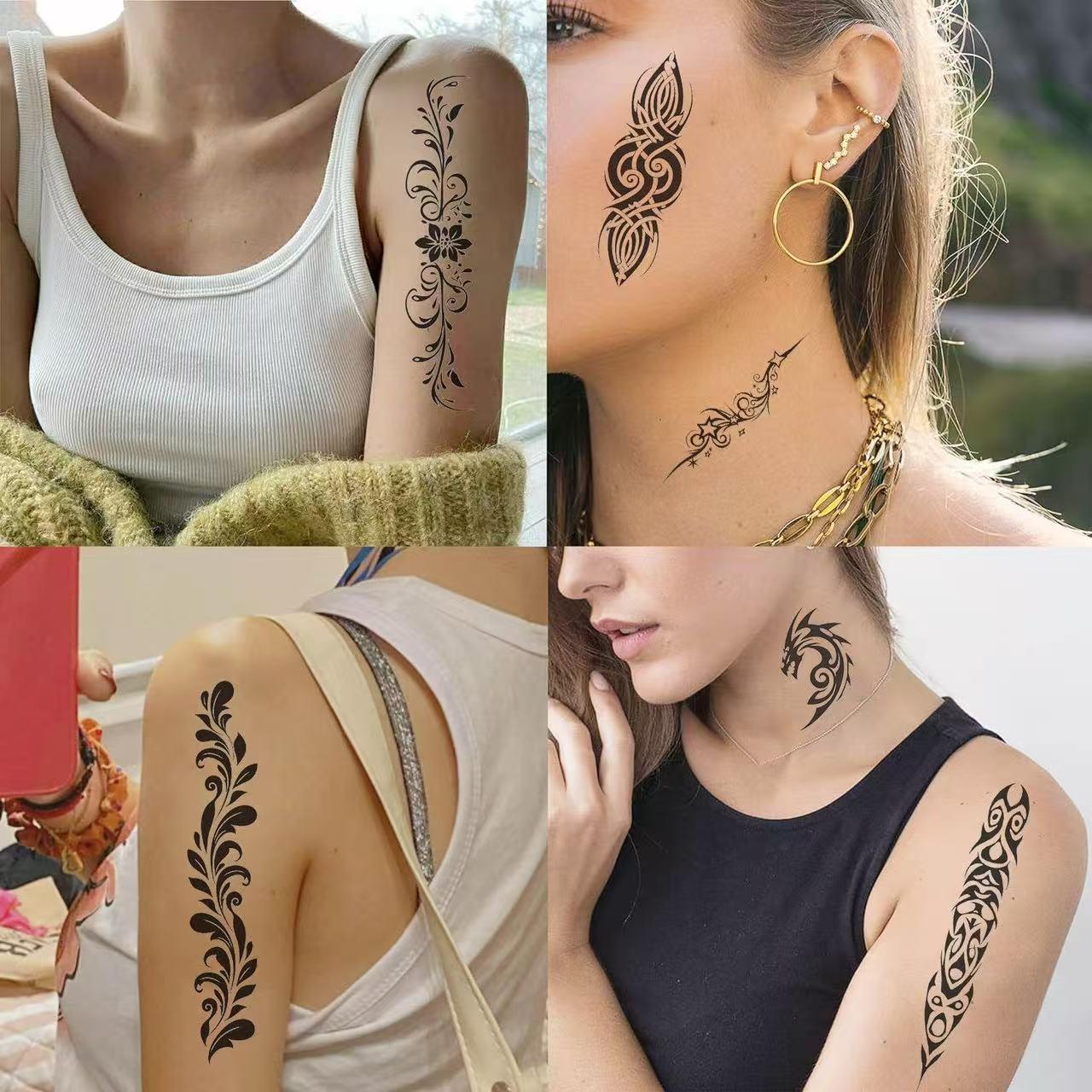Cool, Dark-Themed Black-and-White Tribal Rune Symbol Totem Tattoo Stickers – Realistic Semi-Permanent Waterproof Tattoos