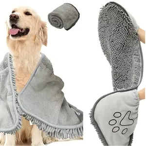 EBOSR Super Absorbent Pet Towel – Quick Dry Chenille, Hand Pockets, Scratch-Proof Wrap for Dogs & Cats