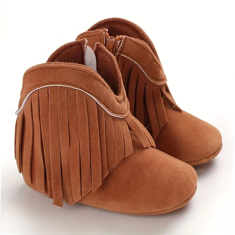 Spring, Autumn, and Winter Baby Boots, Tassel Boots, Soft Sole Baby Girl Shoes, Toddler Shoes, 0-1 Year Old, Zipper Style