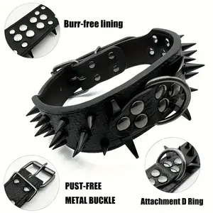 Spiked Dog Collar for Large Breeds Pitbull Rottweiler Bulldog Aggressive Chewer Anti Bite Durable Nylon Adjustable Pet Collar with Metal Buckle Safety Training