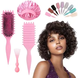 Curly Hair Styling Set – Includes a curling brush for styling curls; a brush cleaner for removing hair and debris; and a satin bonnet for sleeping and controlling frizz.