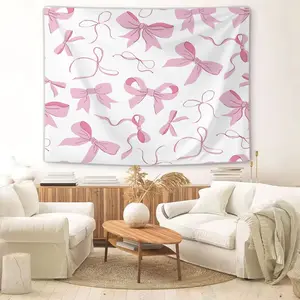 Aesthetic Pink Bow Tapestry,Feminine Bow Print Wall Hanging Tapestries,Lightweight Durable Polyester Tapestrys for Teen Girl Bedroom,Dorm & Vanity Decor,Soft Fade-Resistant Wall Art for Girly Home Aesthetic Upgrade,Home Decor Supplies
