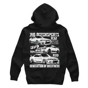 JDM Motorsports R32 R34 R33 Generation of Greatness Hoodie - Classic Fit Long Sleeve Pullover for Men - 80% Cotton 20% Polyester - Autumn Casual Style