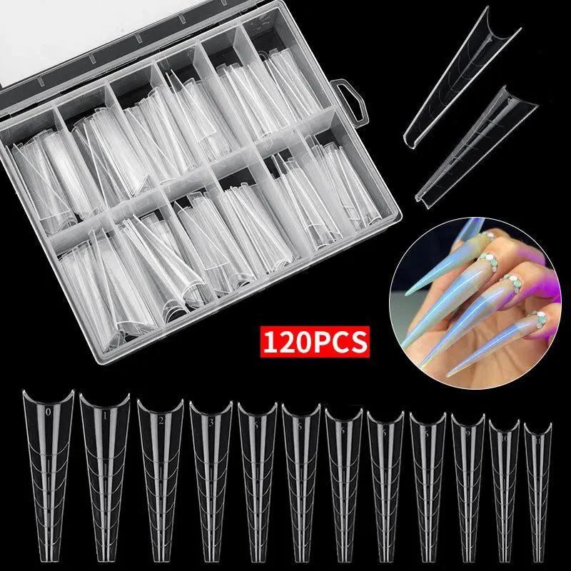 Misscheering 120Pcs/Box Transparent Fake Nails Acrylic French Nail Tips Full Coverage Press On Nails Accessory DIY Manicure Tool