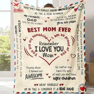 Letter Print Flannel Blanket with Storage Bag, 1 Count Soft Comfortable Throw Blanket, Warm Napping Blanket for Home Office Travel Camping, Mother's Day Gift, Heartwarming Blanket Gift