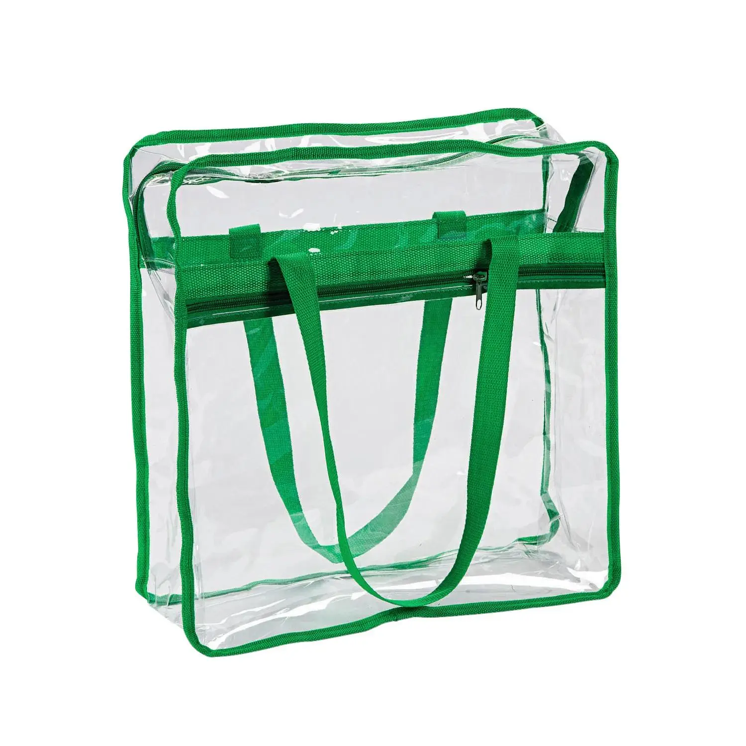 15" x 16" Large Green & Clear Team Spirit Stadium Plastic Tote Bag