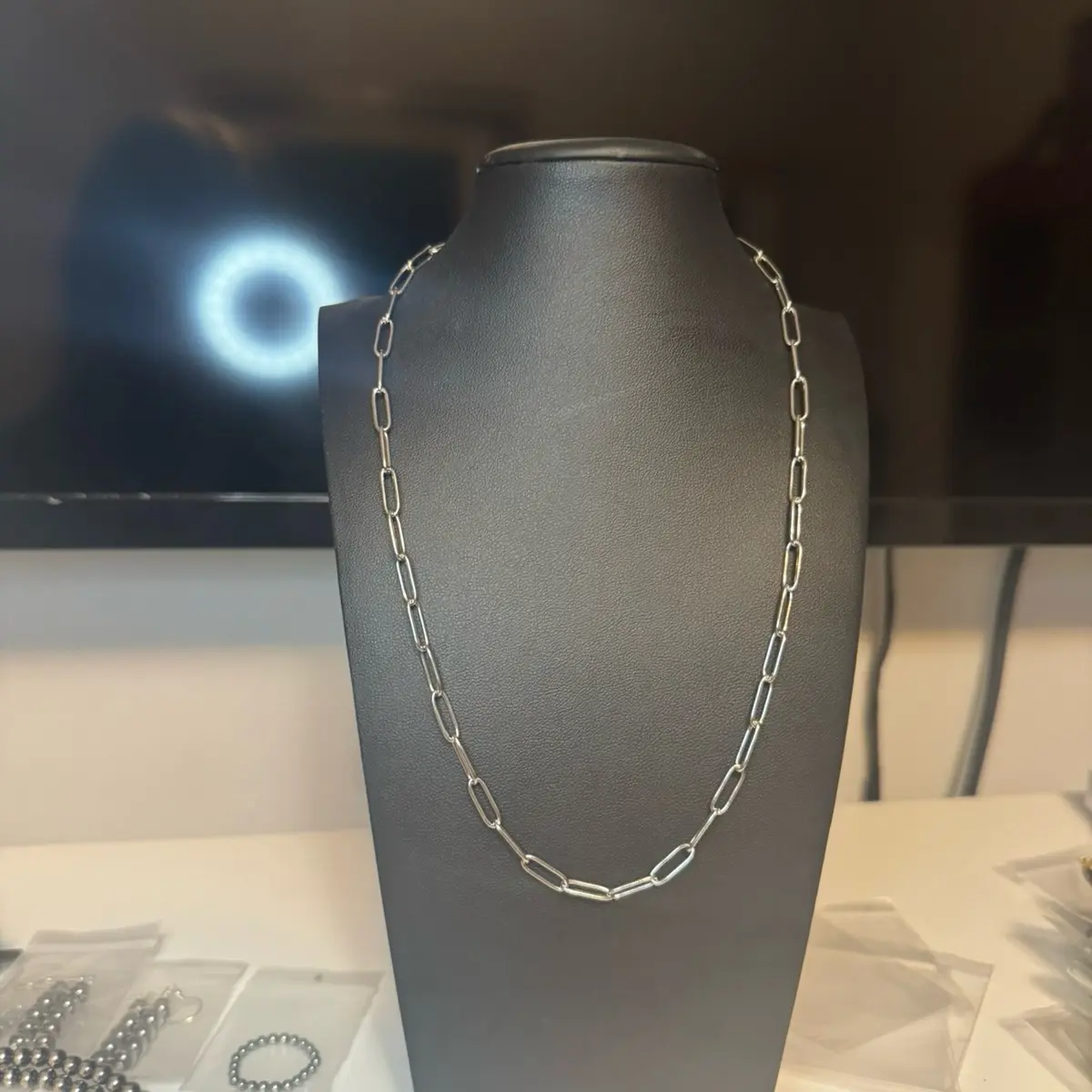 Stainless Steel Paper Clip Chain Necklace - 18 Inch