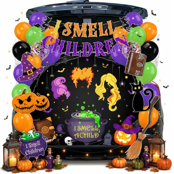 Trunk or Treat Car Decorations Kit | Halloween Trunk or Treat Decor with Witch Banner, Balloons & Cutouts for SUV, Car, Truck, Garage Door Party Supplies