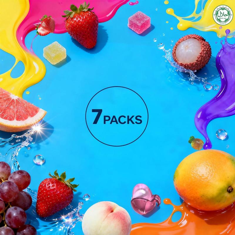 Happy Global Kozed Peelable Gummy Candy 7 Mixed Flavors Variety Pack, Fun Fruity Role Party Snack, Chewy Sweet Treat with Juicy Flavor,Halal-Certified Holiday Gifts
