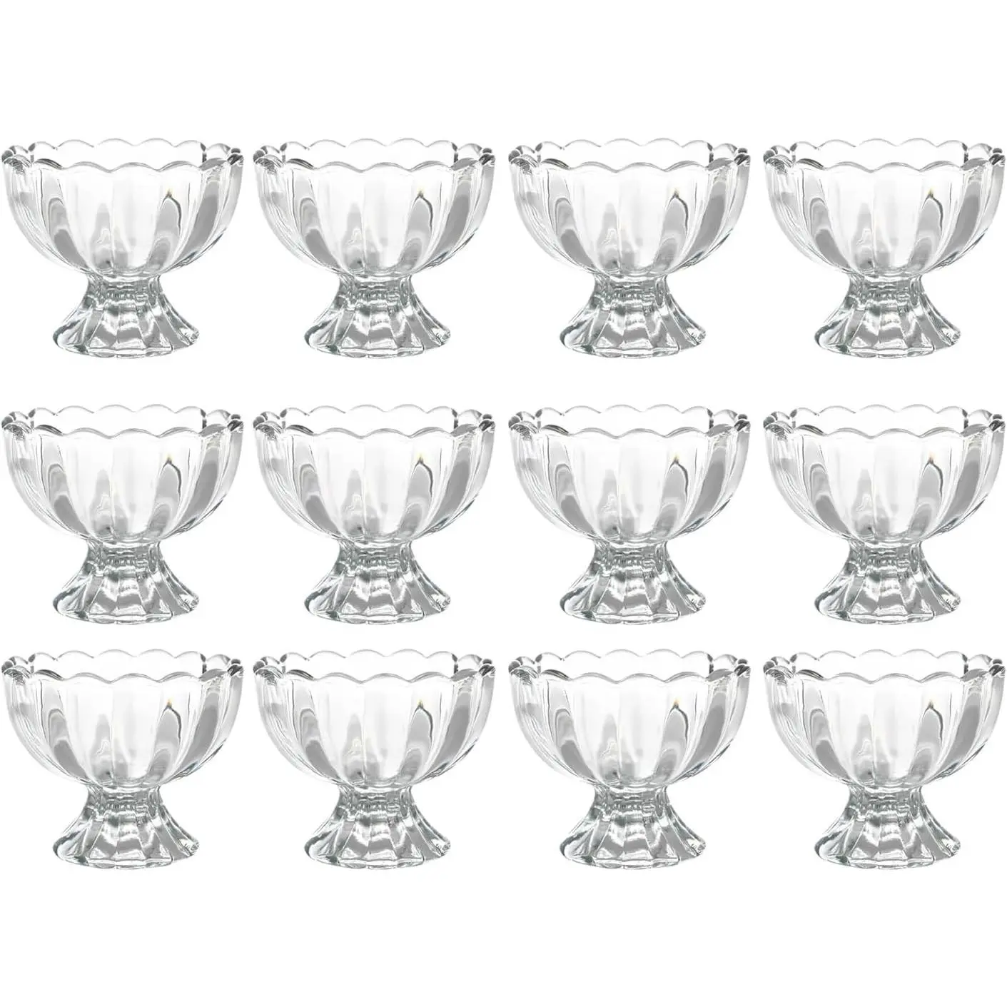 Sturdy 12-Piece 6oz Glass Dessert Bowls - Heavy-Base Kitchen Tableware with Exquisite Design, Ideal for Sundaes, Banquets, Modern Home Use, Durable