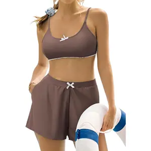 Womens Two Piece Swimsuits with Shorts Cute Striped Bikini Sets Casual Vacation Swimwear