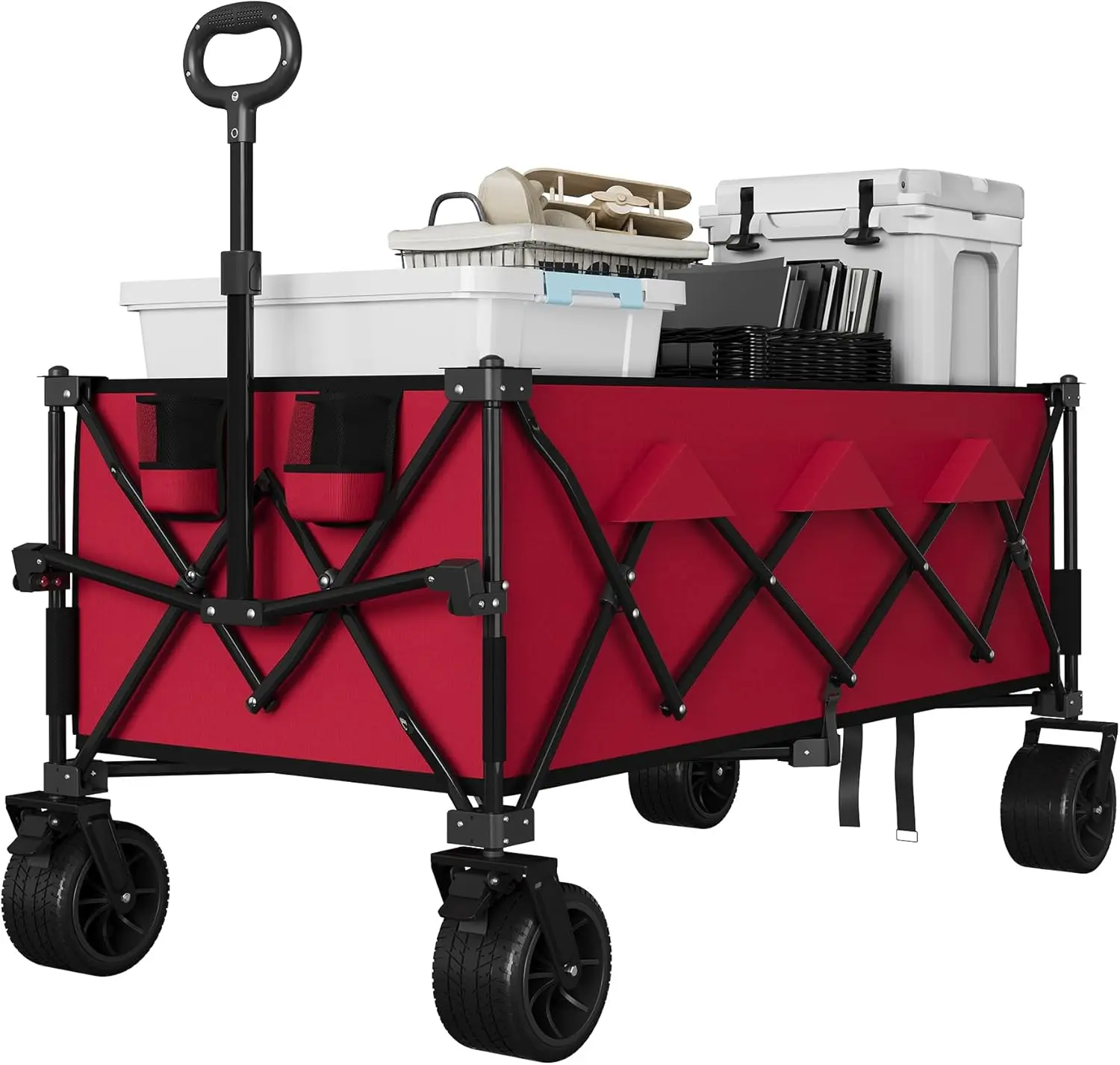 Gaomon Heavy-Duty Steel Frame Utility Beach Wagon Cart - Foldable Shopping Cart with All-Terrain Wheels, Large Size Collapsible Pack, Cup Holders for Sand, Quick Setup