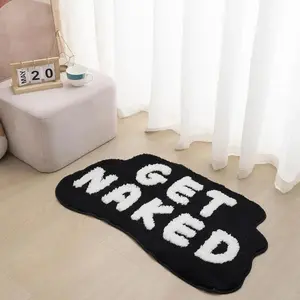 Black Get Naked Bath Mat, 16x27in Thick Soft Microfiber Bathroom Rug, Absorbent Washable Bath Mats with Non-Slip TPR Backing, Ideal for Laundry Room, Gift Option