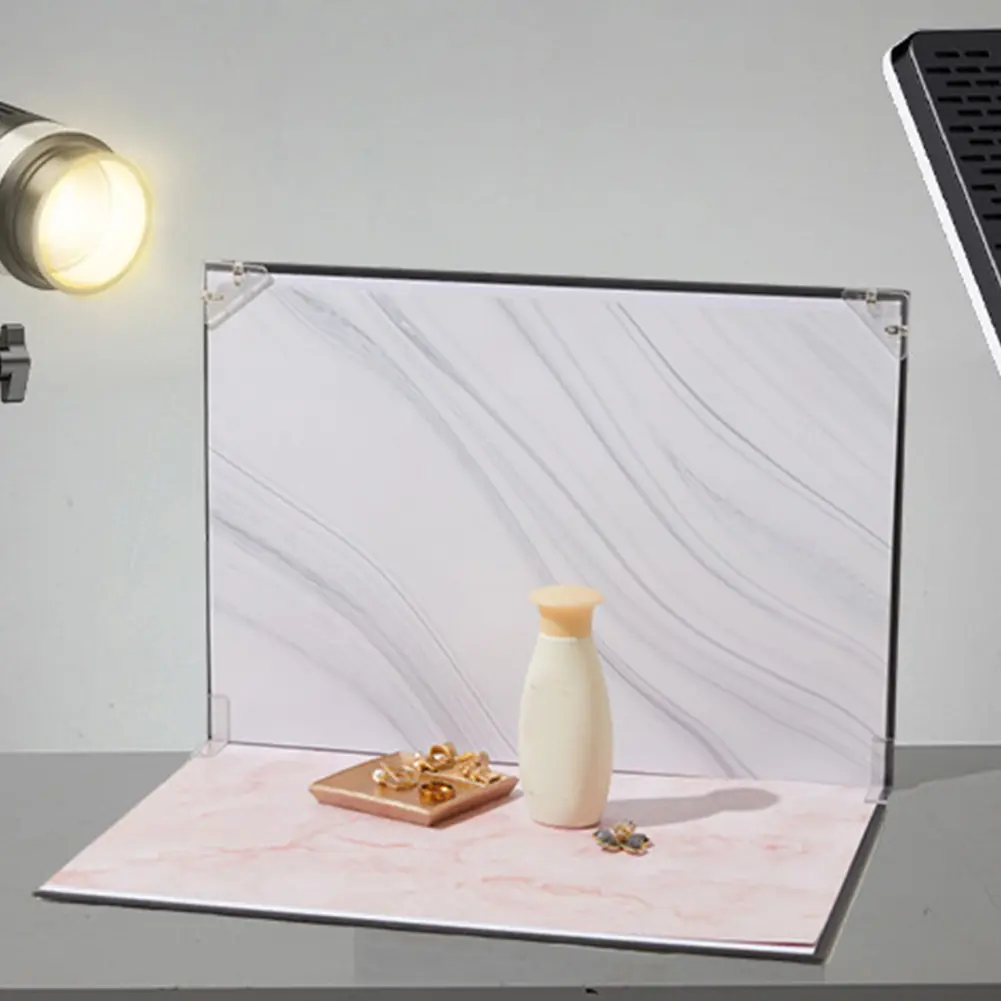 7Pcs Plastic Foldable Photo Backdrop Board Complete Kit with 14 Multiple Prints, 1x A3 Reflective Card Paper, 2x Corner Clips, Clips, Waterproof Tabletop Camera Accessories for Small Product Photography (Black & White Compatible), Clip, Black And White