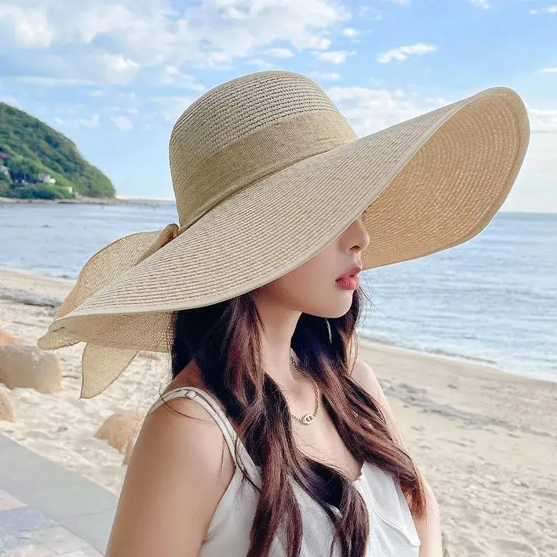 Women's Oversize Bow Straw Lightweight Cooling Sun Hat - Wide Brim, UV Protection, Bag Accessory for Beach Vacation, Outdoor Sports, Lightweight Sun Hat, Cooling Hat