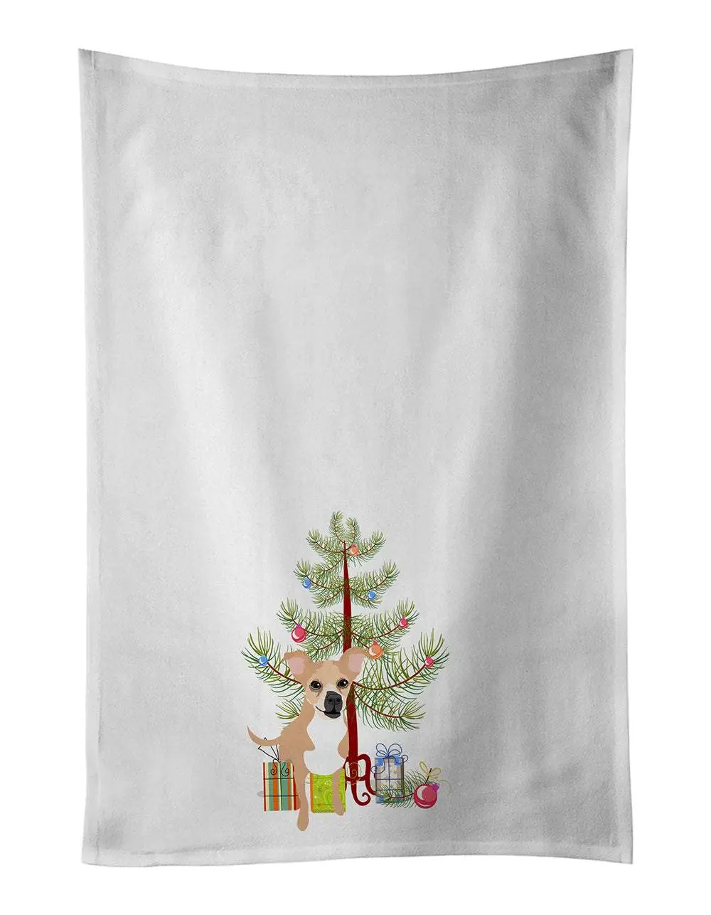 Chihuahua Gold and White Christmas White Kitchen Towel Set of 2