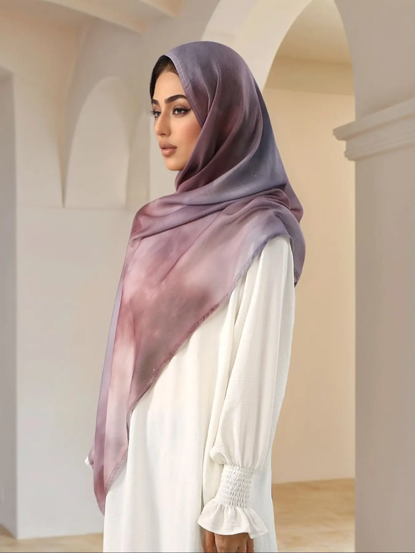 Women's Tie-Dye Gradient Head Scarf, Soft Casual Hijab, Multi-Purpose Turban Hat & Veil Accessory, Elegant Daily Wear Headscarf