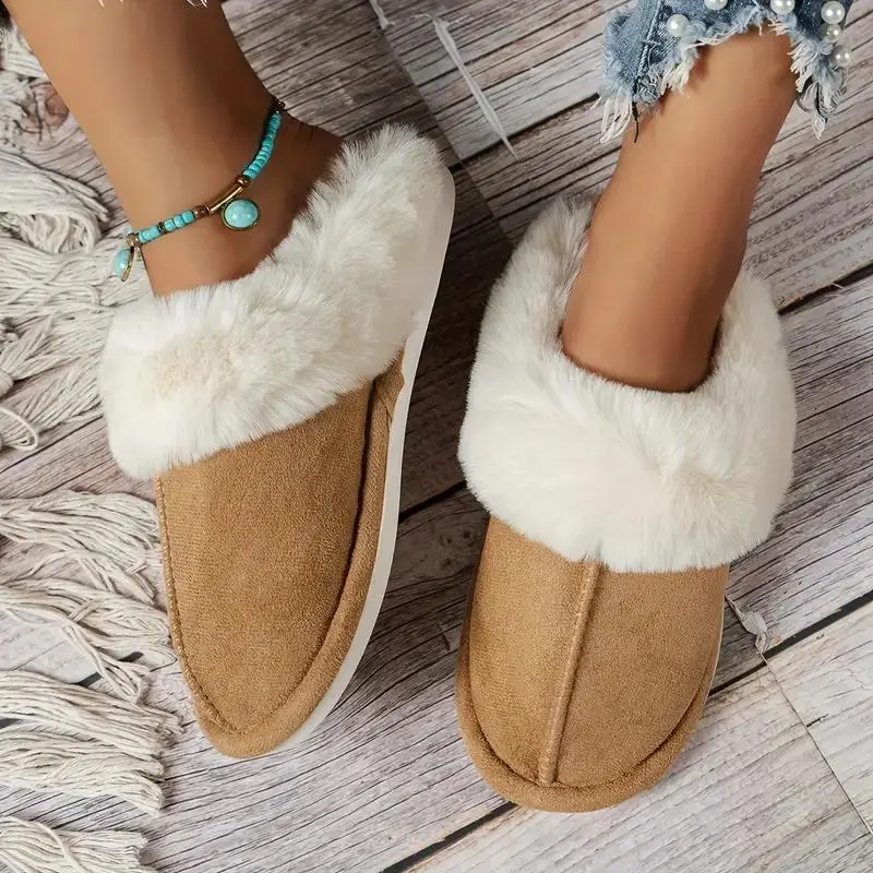 Unisex Plush Fur House Slippers - Warm, Non-Slip Sole, Lightweight Slide Footwear for Indoor/Outdoor Casual Wear, Bedroom Use, Slip-On