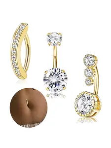 Women's Elegant Rhinestone Decorated Belly Ring, Exquisite Trendy Belly Ring, Belly Button Ring, Fashionable Chic Body Jewelry for Women & Girls