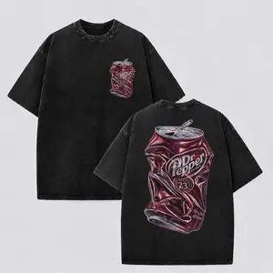 Dr Pepper Graphic T-Shirt – Crushed Soda Can Design, Pop Culture Collectible Tee, Oversized Black Shirt