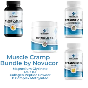 Novucor Muscle Cramp Bundle - B Complex Methylated, Vitamin D3+K2, Magnesium Glycinate & Collagen Peptides for Fitness Support US Edible Healthcare Supplement